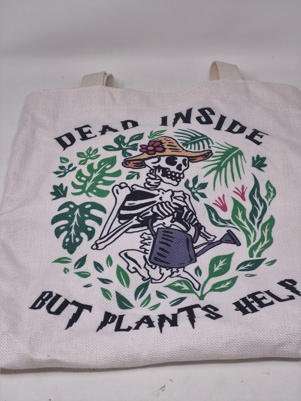"Dead Inside But Plants Help" Printed Canvas Tote